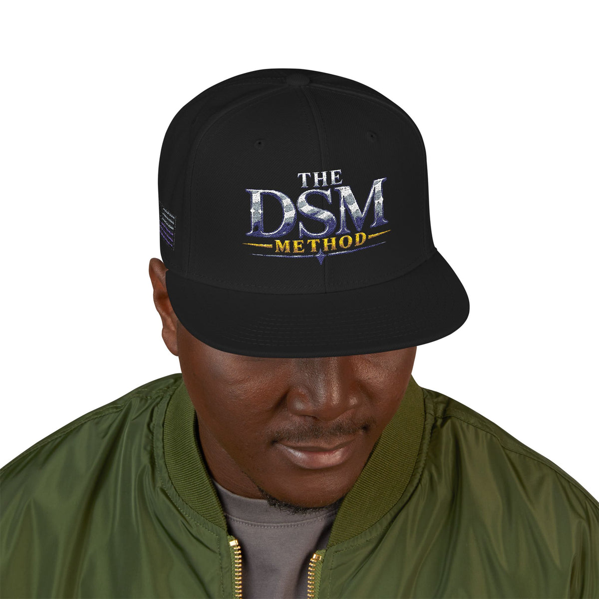 Embroidered Snapback Hat — "The Mom Method" Logo with Subtle Flag Accent
